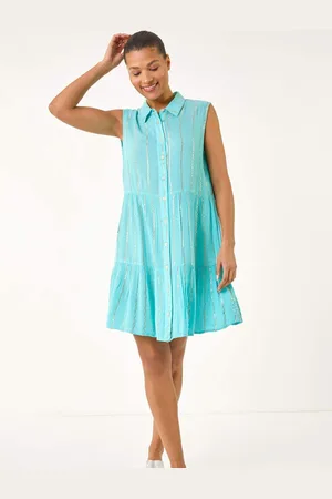 Roman Shimmer Buttoned Shirt Dress44