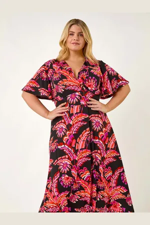 Roman Curve Leaf Print Wrap Midi Dress50