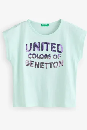 Benetton Girls Logo Sequin 100% Cotton T-Shirt (6-14 yrs)158164cm