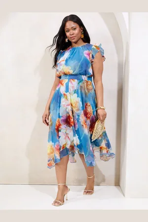 Lipsy London Floral Printed Frill Sleeve Fit And Flare Midi Dress52