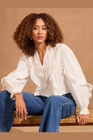 Love & Roses Frill Detail V-Neck Long Sleeve 100% Cotton Blouse40
