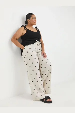 Simply Be Embroidered Tie Waist Wide Leg Trousers50