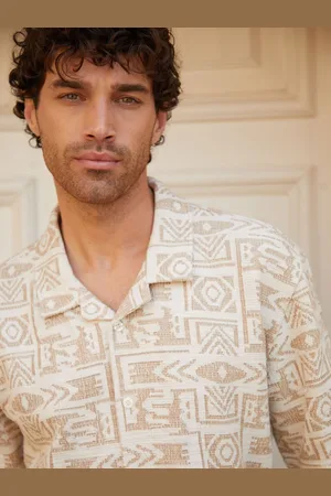 Threadbare Relaxed Fit Printed Textured Short Sleeve Shirtmedium