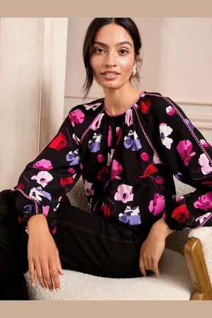 Love & Roses Pintuck Rund hals Langærmet Bluser46