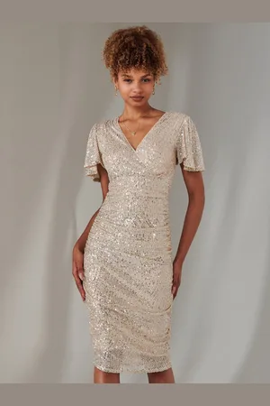Jolie Moi Flare Sleeve Ruched Pailletter Kjole40