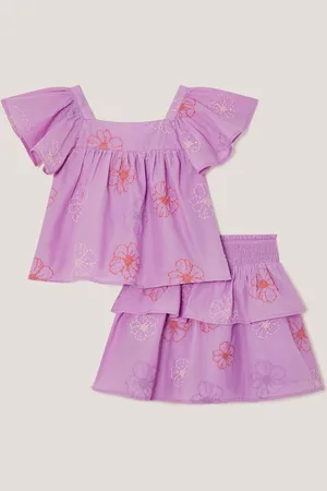 Monsoon Floral Embroidered 100% Cotton Top & Skirt Set134140cm