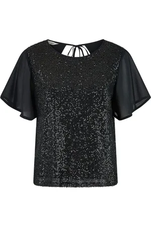Yumi Sequin Top With Sheer Sleeves And Cut Out Back40