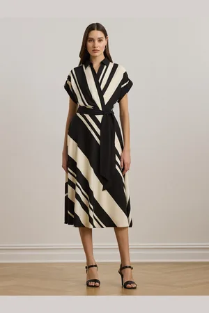 Ralph Lauren Cream Fratillo Striped Belted Collared Dress40
