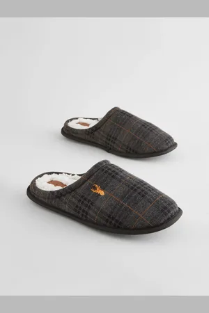 Next Borg Lined Checked Mule Slippers