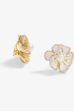 Jon Richard Tone White Floral Print Clip Earringsen