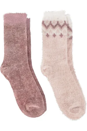 Totes Ladies Fairisle Pattern and Chenille Winter Slipper Socks 2 PackEn