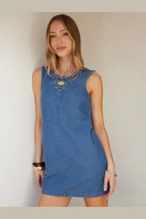 Threadbare Lace Up Sleeveless Denim 100% Cotton Mini Dress40