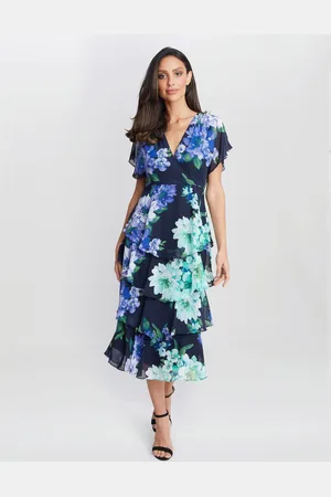 Gina Bacconi Blue Marie Midi Printed Tiered Dress38
