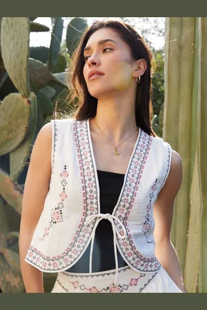Threadbare 100% Cotton Embroidered Tie Front Waistcoat