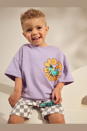Next Hot Wheels Short Sleeve Crewneck & Checkerboard Shorts 100% Cotton Set (3mths-8yrs)8086cm