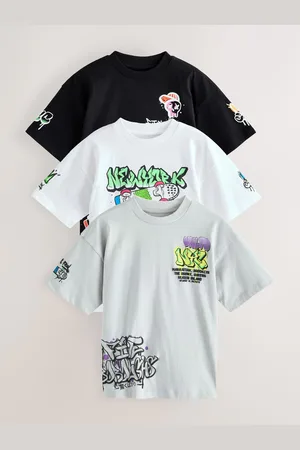 Next Relaxed Fit Graphic Tryk Kortærmet 100% Bomuld T-shirt 3 Pakke (3-16år)104110cm