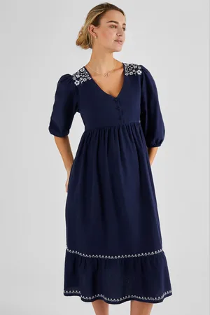 JoJo Maman Bébé Linen Blend Embroidered Maternity DressM