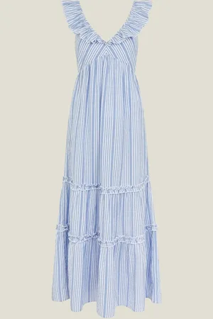 Accessorize Stribet Flæsekant Maxi 100% Bomuld KjoleL