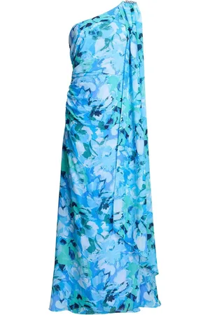 Gina Bacconi Blue Amelie Printed Chiffon Maxi Dress With Beaded Shoulder48