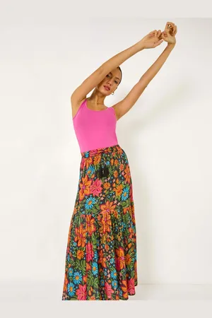 Roman Floral Print Tiered A-Line Skirt42