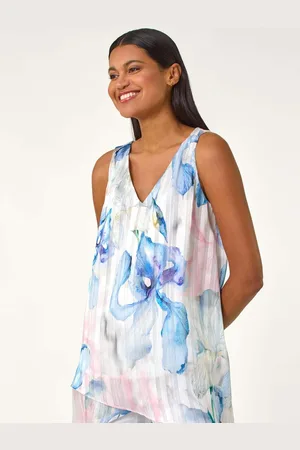 Roman Floral Print Layered Tunic Top46