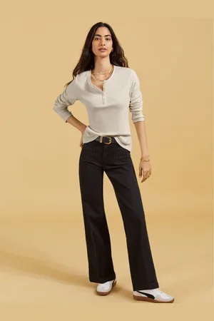 Baukjen 100% Cotton Henley White Top44