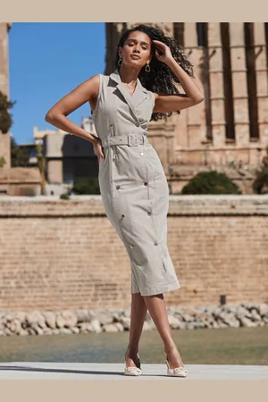 Sosandar Pinstripe Denim Blazer Dress40