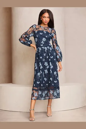 Lipsy London Premium Long Sleeve Embroidered Floral Prom Midi Dress40