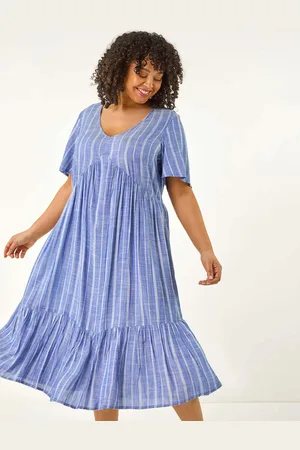Roman Curve Stripe Print V-Neck Midi Dress48