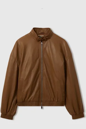 Reiss Dru Atelier Leather Latched Collar Bomber Jacket38