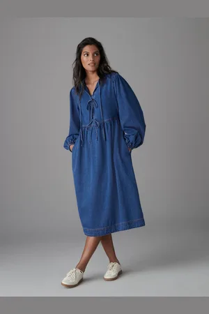 Next Tie Front Denim Midi Smock 100% Cotton Dress38