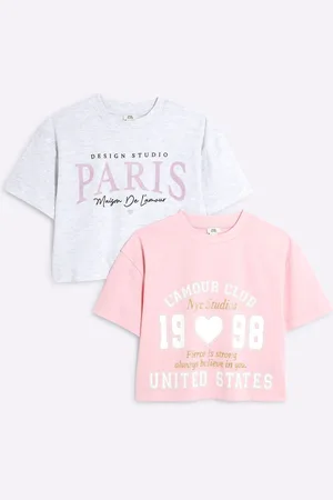 River Island Girls Crop 100% Cotton T-Shirts 2 Pack7 - 8 år (122 - 128cm)