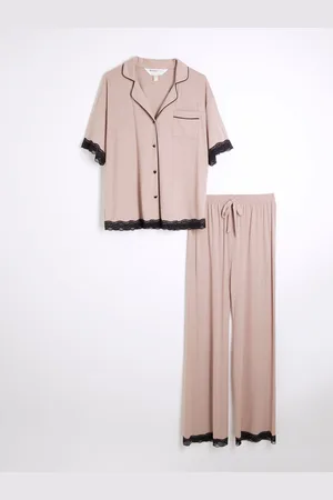 River Island Lace Trim Shirt and Trousers Pyjamas SetL
