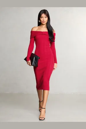 Lipsy London Knitted Bow Detail Ribbed Bardot Dress38