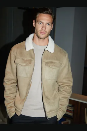 Threadbare Faux Fur Suede Borg Lined Aviator JacketXXL
