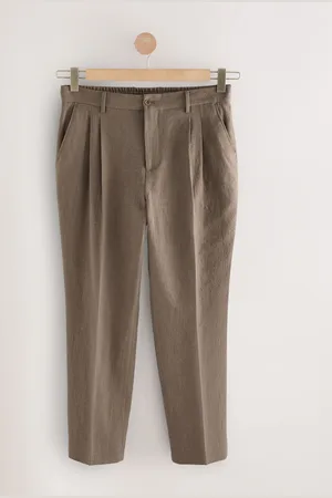 Next Smart Linen Look Trousers With Internal Drawcord42r