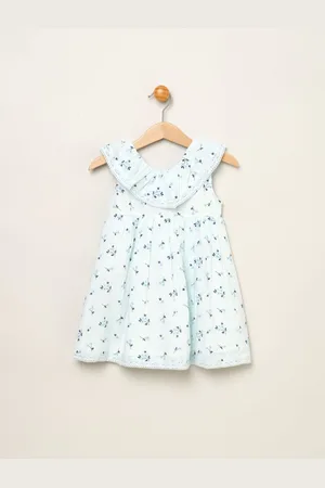 Rock-a-bye Baby Boutique Blue Floral 100% Cotton Print Frill V-Neck Dress and Headband Outfit Set1.5 - 2 år (86 - 92cm)
