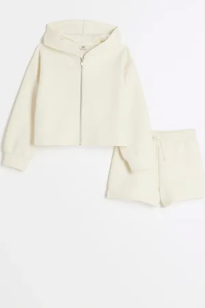 River Island Girls Waffle 100% Cotton Hoodie and Shorts Set134140cm