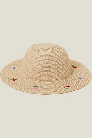 Accessorize Girls Strawberry Embroidered Straw Hat3 - 6 år (98 - 116cm)