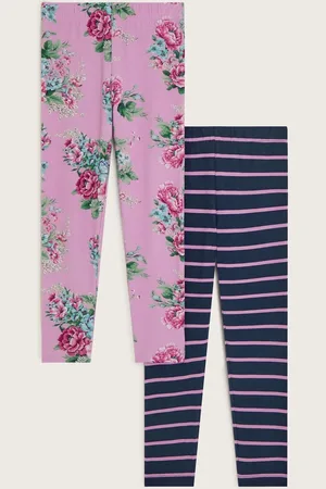 Monsoon Floral and Stripe Leggings 2 Pack7 - 8 år (122 - 128cm)