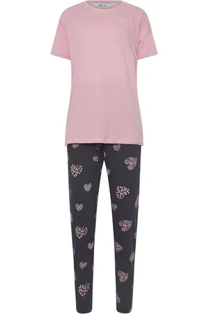 Long Tall Sally Animal Print Hearts Short Sleeve Cuffed 100% Cotton Pyjamas Set36-38 Tall