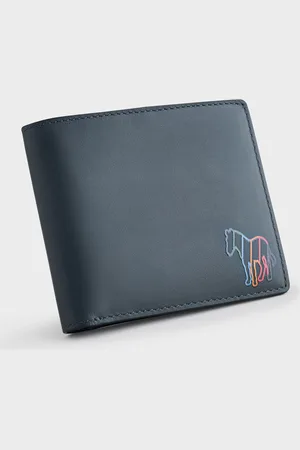 Paul Smith Navy Zebra Print Logo Leather Bifold WalletEn