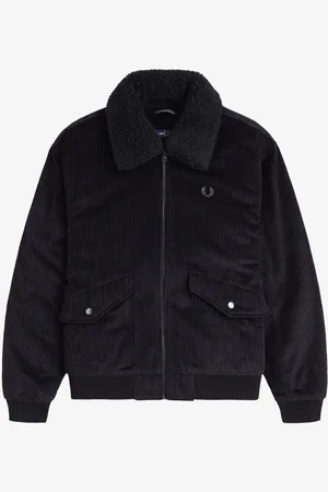 Fred Perry Corduroy Aftagelig Krave Bomber Sort 100% Bomuld JakkeXXL