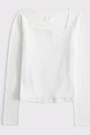 Abercrombie & Fitch Long Sleeve Lace Slash Neck Top11 - 12 år (146 - 152cm)