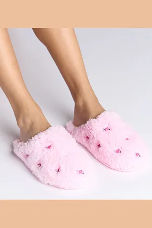 Boux Avenue Candy Pink Floral Embroidered Mule SlippersUK 7 - 8