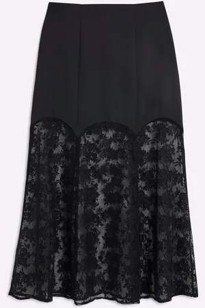 River Island Petite Satin Blonde Trim Midi Nederdele36