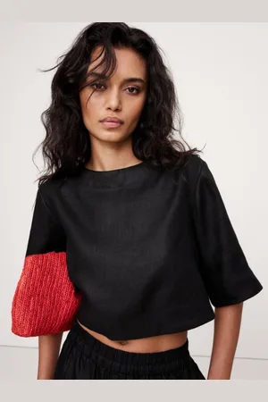 Banana Republic Linen Boat-Neck Cropped Toplarge