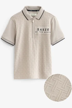 Ted Baker Quarter Zip 100% Cotton Textured Polo Shirt13 år (158cm)