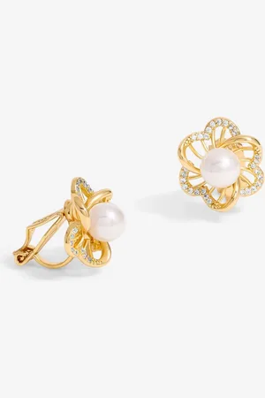 Jon Richard Cubic Zirconia Pearl Flower Clip Earringsen