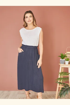 Yumi Italian 100% Linen Midi Skirt With PocketsM
